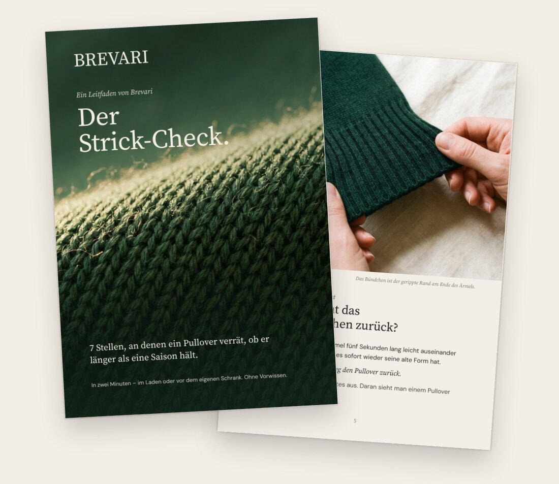 Titelseite und eine Innenseite des Strick-Check-Leitfadens von Brevari